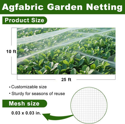 Agfabric Garden Netting 10'x25' Insect Pest Barrier Bird Netting for Garden Protection,Row Cover Mesh Netting for Vegetables Fruit Trees and Plants,White