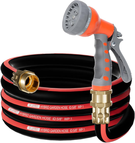 Upgraded Hybrid Garden Hose,5/8in.x10ft,Light Weight,No Kink Water Hose with 7 Function spray Hose Nozzle,Leak Proof Short Hose for Outside Car,Floor,Yard Washing,Garden Watering.(10FT)