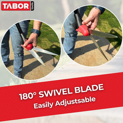 TABOR TOOLS GS01A Long Handle Grass Shears with Wheeled Support, 180° Blade Swivel, SK5 Heat-Treated Steel Blades, Chrome Plated, 38" Grass Clippers For Easy Upright Trimming, and Durable Steel Handle