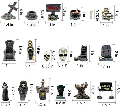 Halloween Miniature Figurines - 18Pcs Resin Ghost Tombstones Skull Heads Scene Ornaments Halloween Garden Accessories Mini Figurine Decorations for Outdoor Statues Home Village Crafts Decor