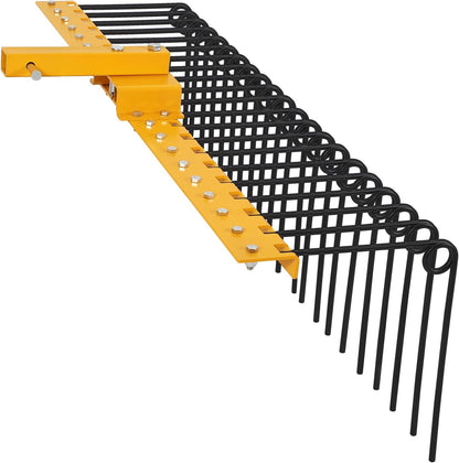48 Inch Durable Pine Straw Rake Powder Coated Steel Landscape Rake Fits 2" Receiver for Lawn Tractors or ATV/UTV, Orange
