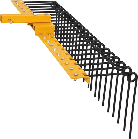48 Inch Durable Pine Straw Rake Powder Coated Steel Landscape Rake Fits 2" Receiver for Lawn Tractors or ATV/UTV, Orange