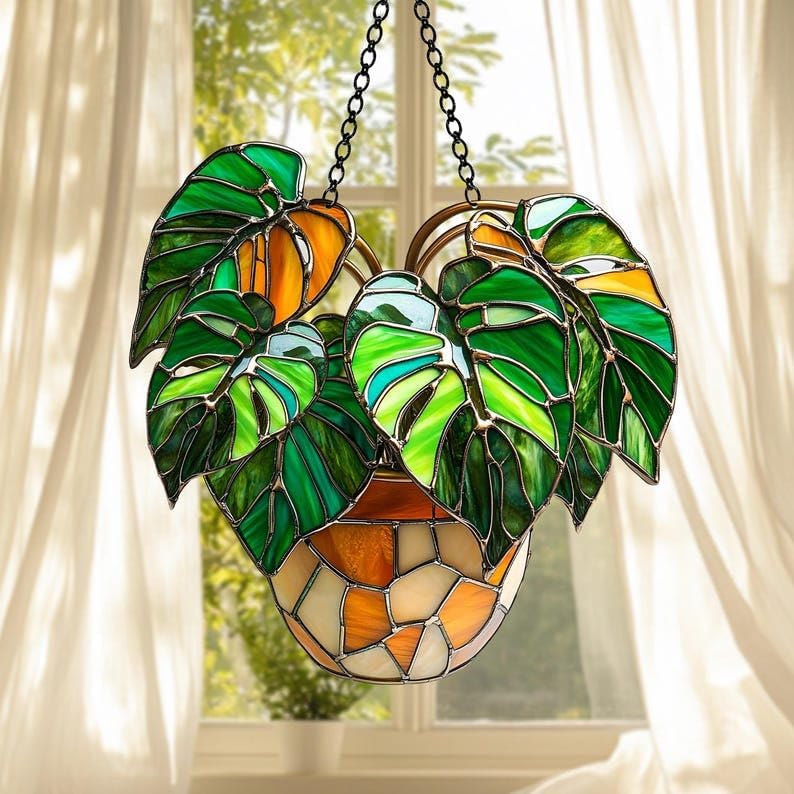 Monstera Leaves Acrylic Suncatcher Plant Window Hanging Gift for Lover Mom Garden Grandma Home Decorations Sun Catchers Windows Indoor Outdoor Decor