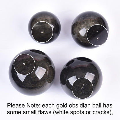 JIC Gem Large Golden Obsidian Crystal Ball with Stand Natural Quartz Crystal Sphere Healing Ornament Witchcraft Meditation Home Decor 3.5-4 inch(90-100mm)