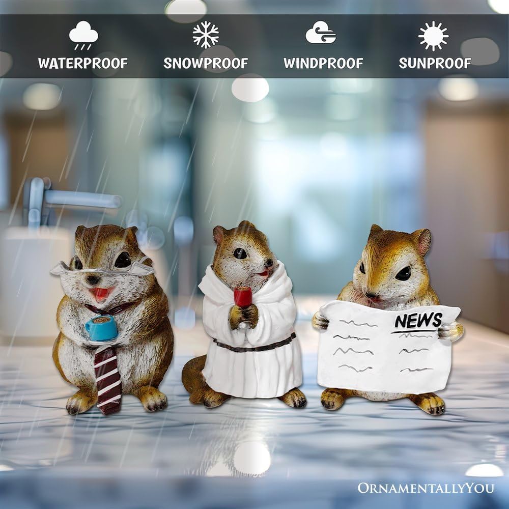 OrnamentallyYou Spring & Summer-Themed Garden Statues – Adorable Outdoor Decor for Lawn, Patio & Porch (Whimsical Chipmunk Trio Set of Three Figurines, 5" Cute Desk Decor and Garden Statues)