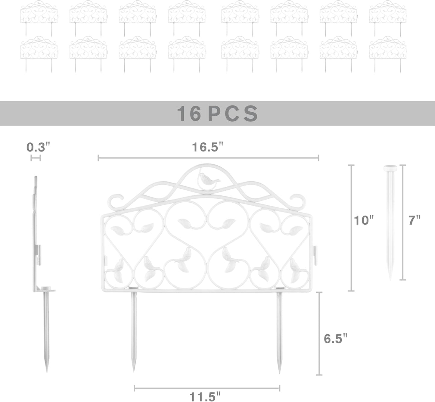 Evelyne Decorative Garden Border Edging: Faux Wrought Iron Leaf & Bird Design