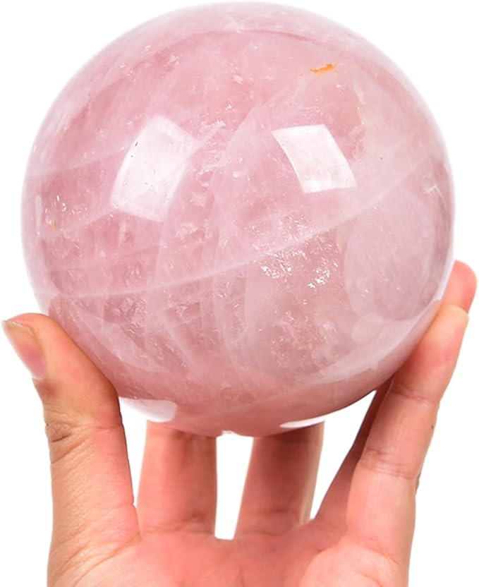 JIC Gem Natural Pink Rose Quartz Ball Sphere with Base,Class 1，10-11cm