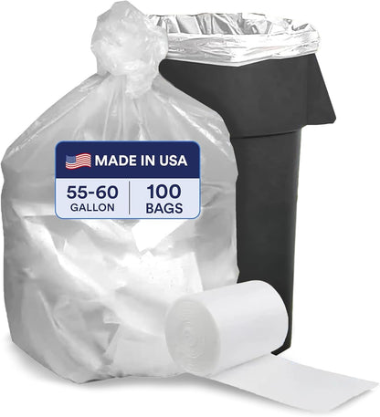 Plasticplace 55-60 Gallon Trash Bags, Heavy Duty Black Garbage Bags, 100 Count for Lawn, Yard, and Outdoor Waste Disposal, Ideal for Industrial Trash Cans, Contractors, and Home Improvement Projects