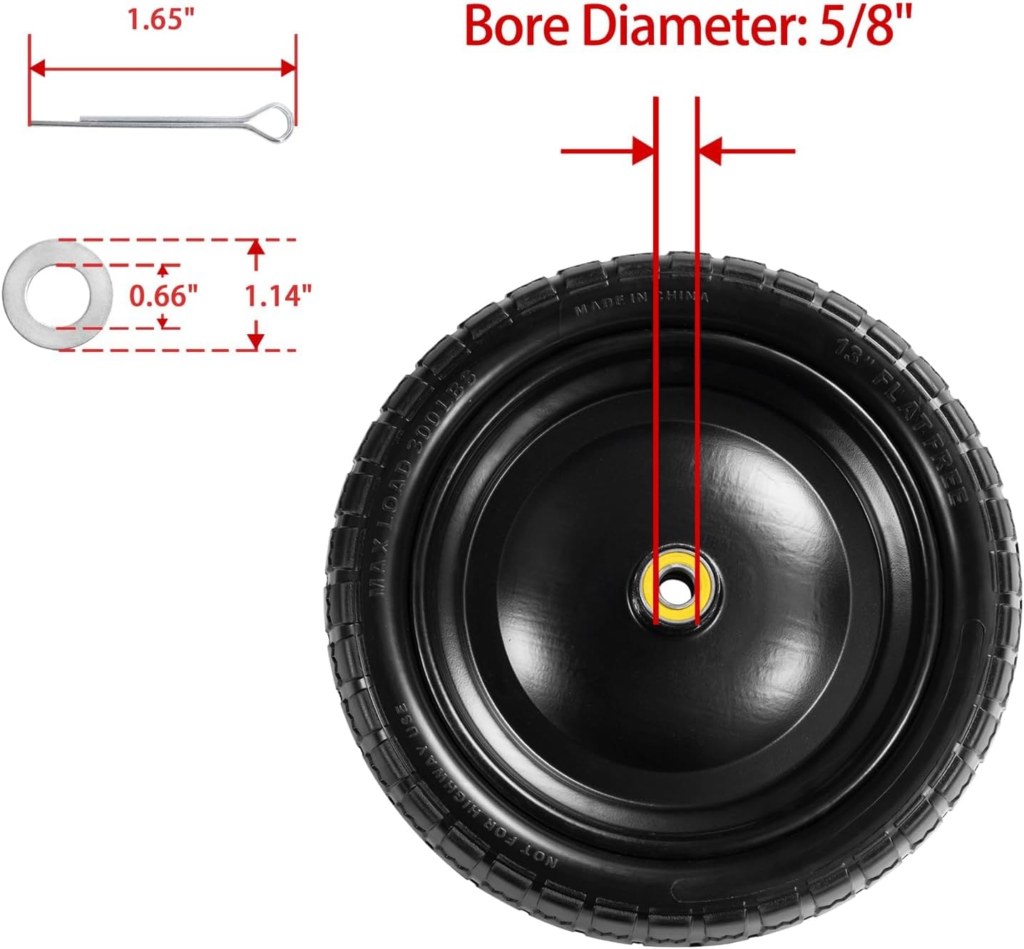 13" Tire Compatible with Gorilla Cart, 4.00-6 Flat Free Solid Tire and Wheel (Solid Polyurethane) for Wagon,Wheelbarrow,Yard Trailers-5/8" Bearings,Offset Hub 2.1" (2 Pack)