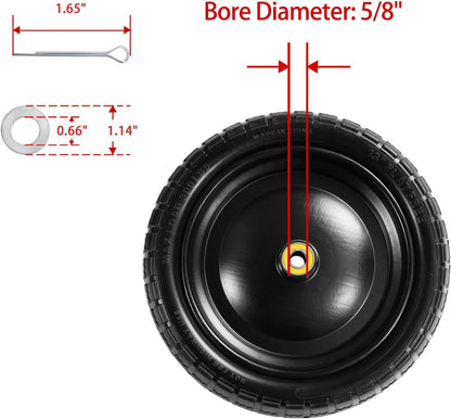 13" Tire Compatible with Gorilla Cart, 4.00-6 Flat Free Solid Tire and Wheel (Solid Polyurethane) for Wagon,Wheelbarrow,Yard Trailers-5/8" Bearings,Offset Hub 2.1" (2 Pack)