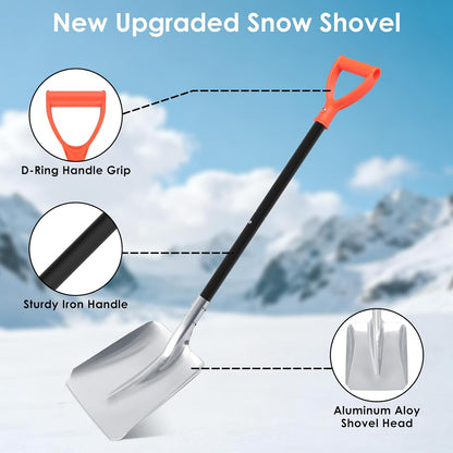 Aluminum Snow Shovel for Driveway – 40" Long Square Shovel with D Handle, Large Capacity Flat Shovel, Portable Snow Removal Tool for Home Garage Garden Camping Emergency, Orange