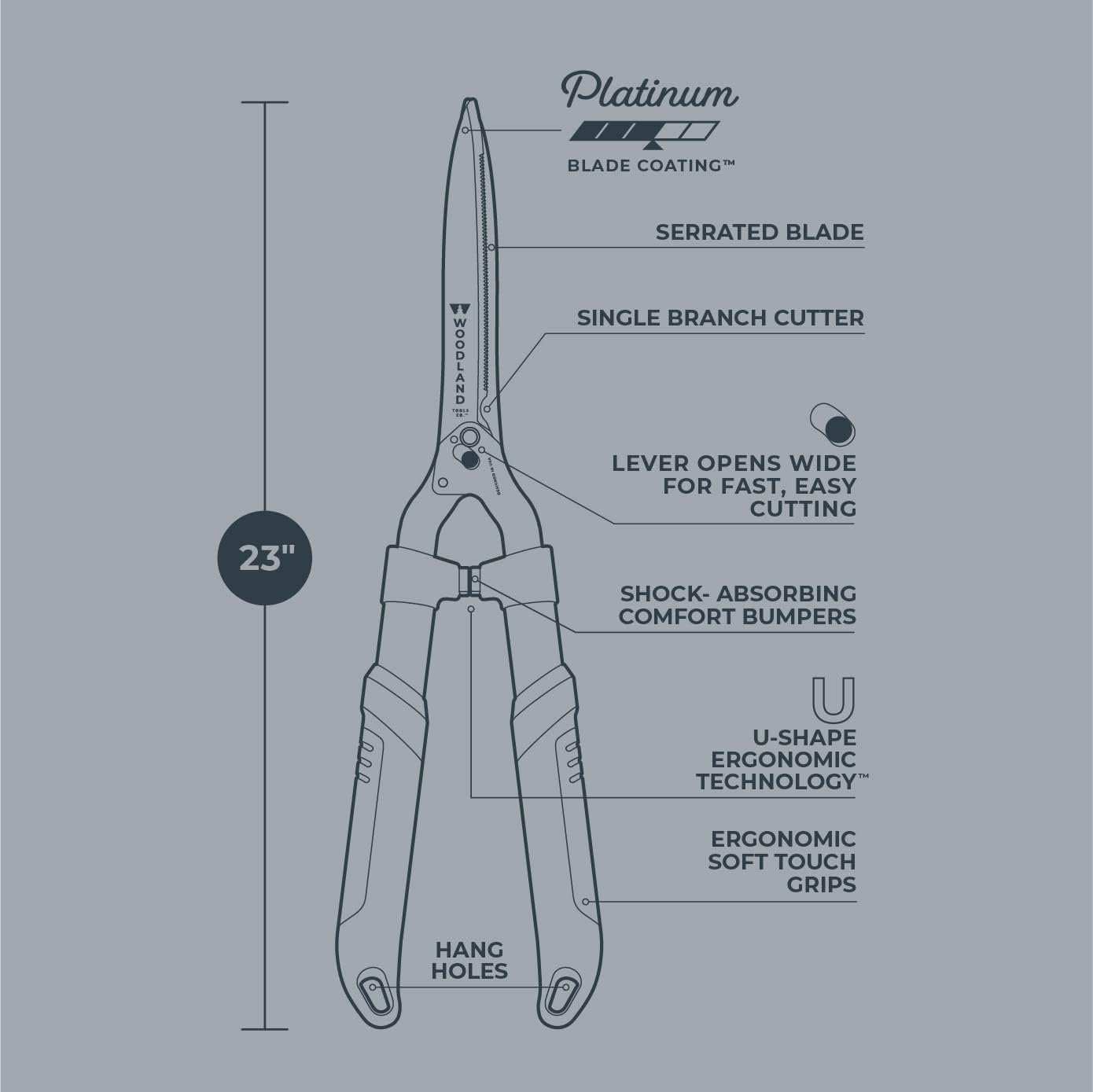 Woodland Tools Heavy Duty Hedge Shears, 25 Inch Manual Hedge Clippers with 10 Inch Lever-Assist Blades and Non Stick Coating, Branch Trimmer for Dense Shrubs and Overgrown Hedges