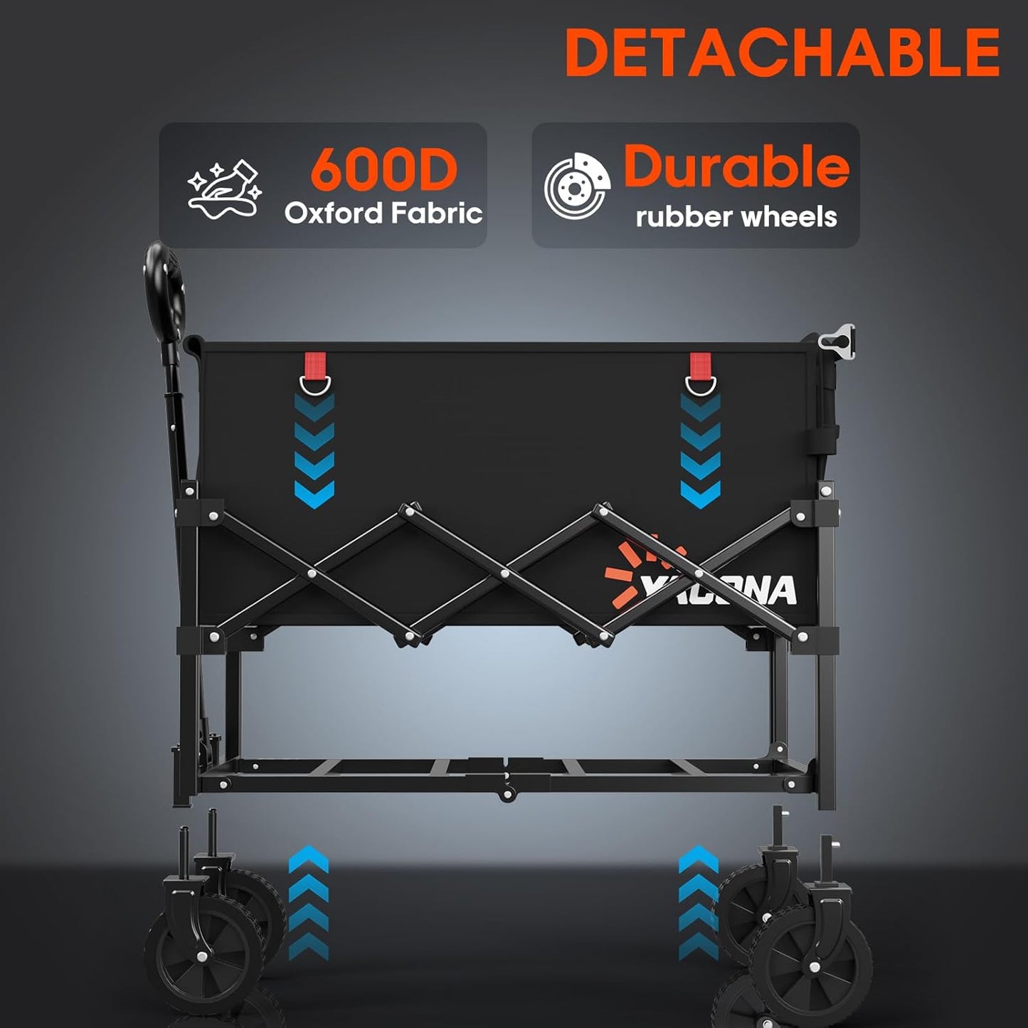 360LBS Heavy-Duty Wagons Carts Foldable 120L Collapsible Wagon Cart with Wheels and Tailgate, Folding Utility Wagon Carts for Groceries, Outdoor Camping, Shopping, Beach, Garden