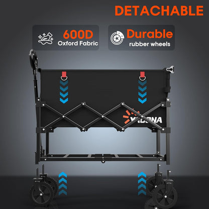 360LBS Heavy-Duty Wagons Carts Foldable 120L Collapsible Wagon Cart with Wheels and Tailgate, Folding Utility Wagon Carts for Groceries, Outdoor Camping, Shopping, Beach, Garden