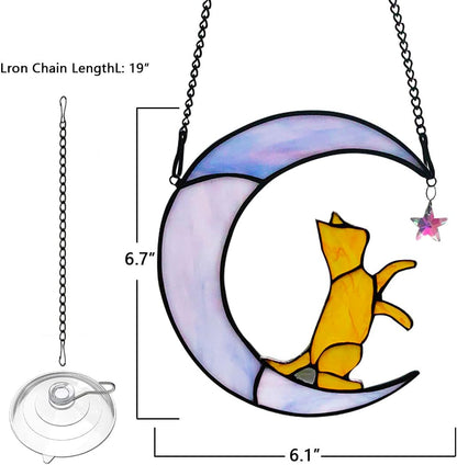 Orange Cat Gifts Suncatchers for Windows Hanging,6.7“x6.1 Funny Stained Glass Windows Hanging,Orange Cat Gifts for Women,Memorial,Birthday,Christmas