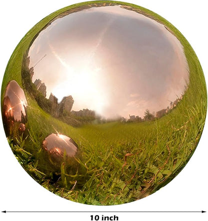 Nerien 10inch Gazing Ball, Stainless Steel Garden Mirror Globe, Polished Ornament Sphere, Hollow Floating Reflective Hemisphere, Home Outdoor Pond Housewarming Swimming Pool Decoration Gift, Rose Gold