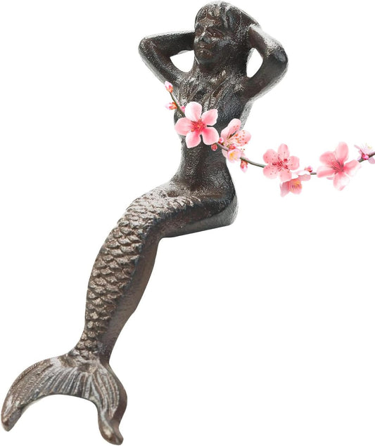 Sungmor Heavy Duty Cast Iron Mermaid Statue - 26CM Tall Sitting Mermaid Figure Ornament - Great