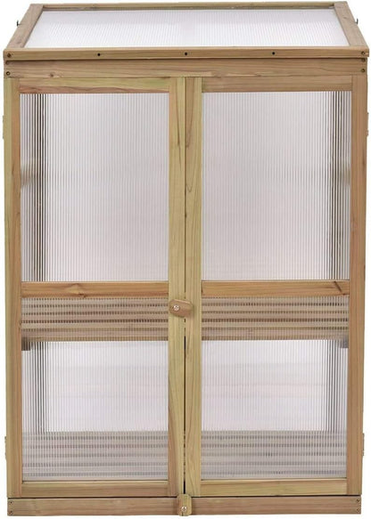 Moccha Greenhouse Wooden Cold Frame, Portable Garden Flower Planter with Removable Shelf and Hinges, Raised Cold Frame with Foldable Top and Side Doors for Outdoor, Porch, Backyard, Balcony