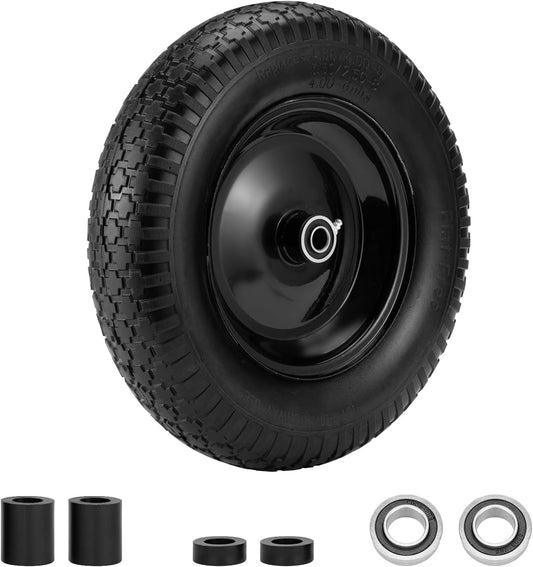 4.80/4.00-8" Flat Free Tire and Wheel 14.5" Wheelbarrow Tire,with 5/8" Axle Bore Hole,3"Center Hub