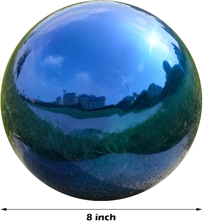 Nerien 8 Inch Gazing Ball, Stainless Steel Garden Mirror Globe, Polished Ornament Sphere, Hollow Floating Reflective Hemisphere, Home Outdoor Pond Housewarming Swimming Pool Decoration Gift, Blue