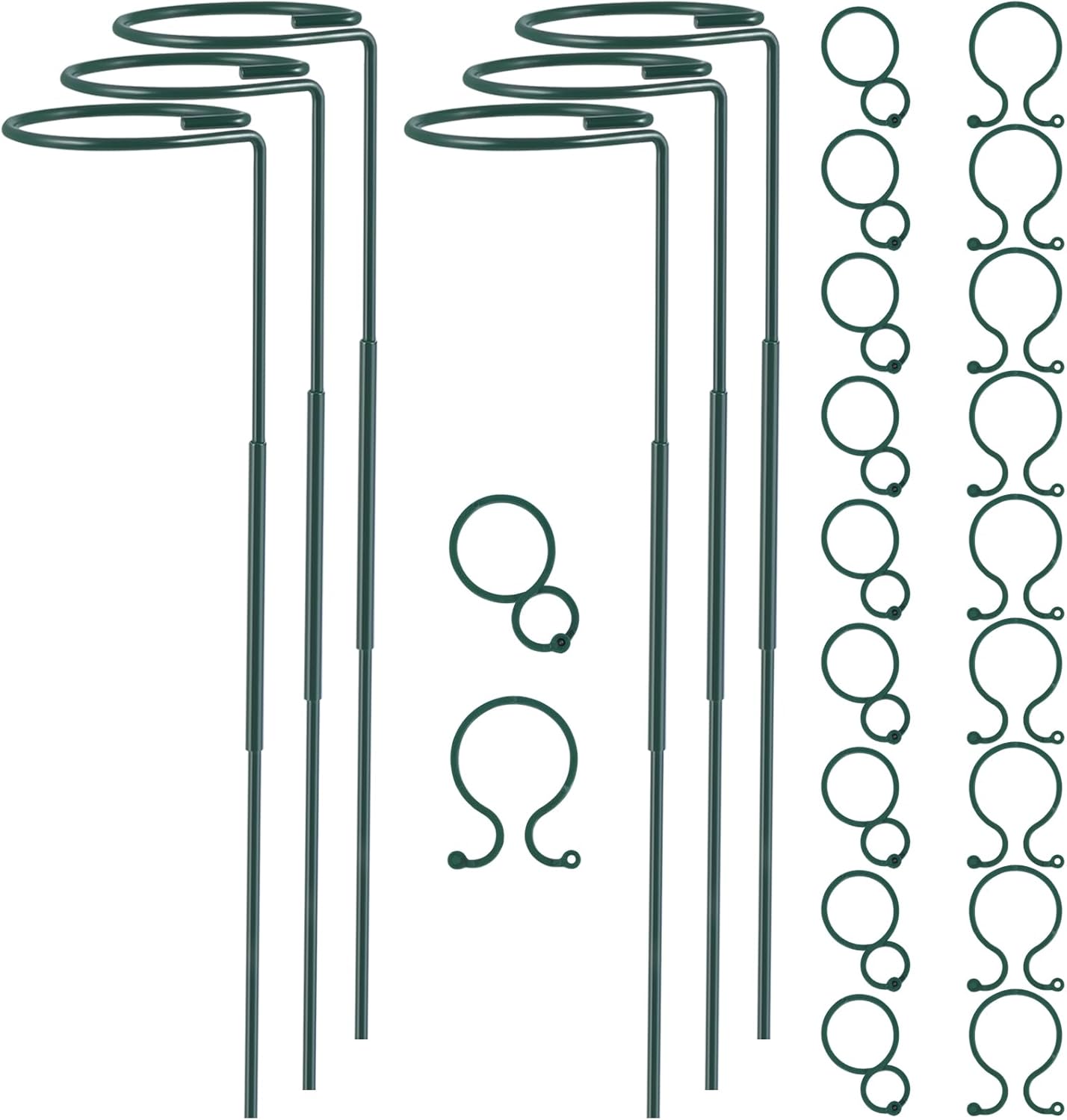 Plant Stake Support - 6 Pack Adjustable Height 16" or 30", Garden Support Stake Plant Cage Support Rings, Single Stem Plant Support Stakes, for Flowers Amaryllis Tomatoes Peony Lily Rose (30inch)
