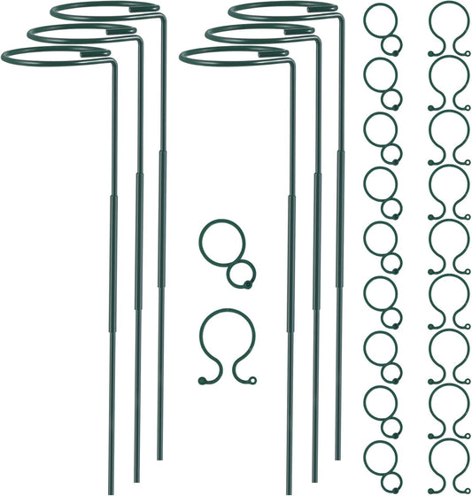 Plant Stake Support - 6 Pack Adjustable Height 16" or 30", Garden Support Stake Plant Cage Support Rings, Single Stem Plant Support Stakes, for Flowers Amaryllis Tomatoes Peony Lily Rose (30inch)