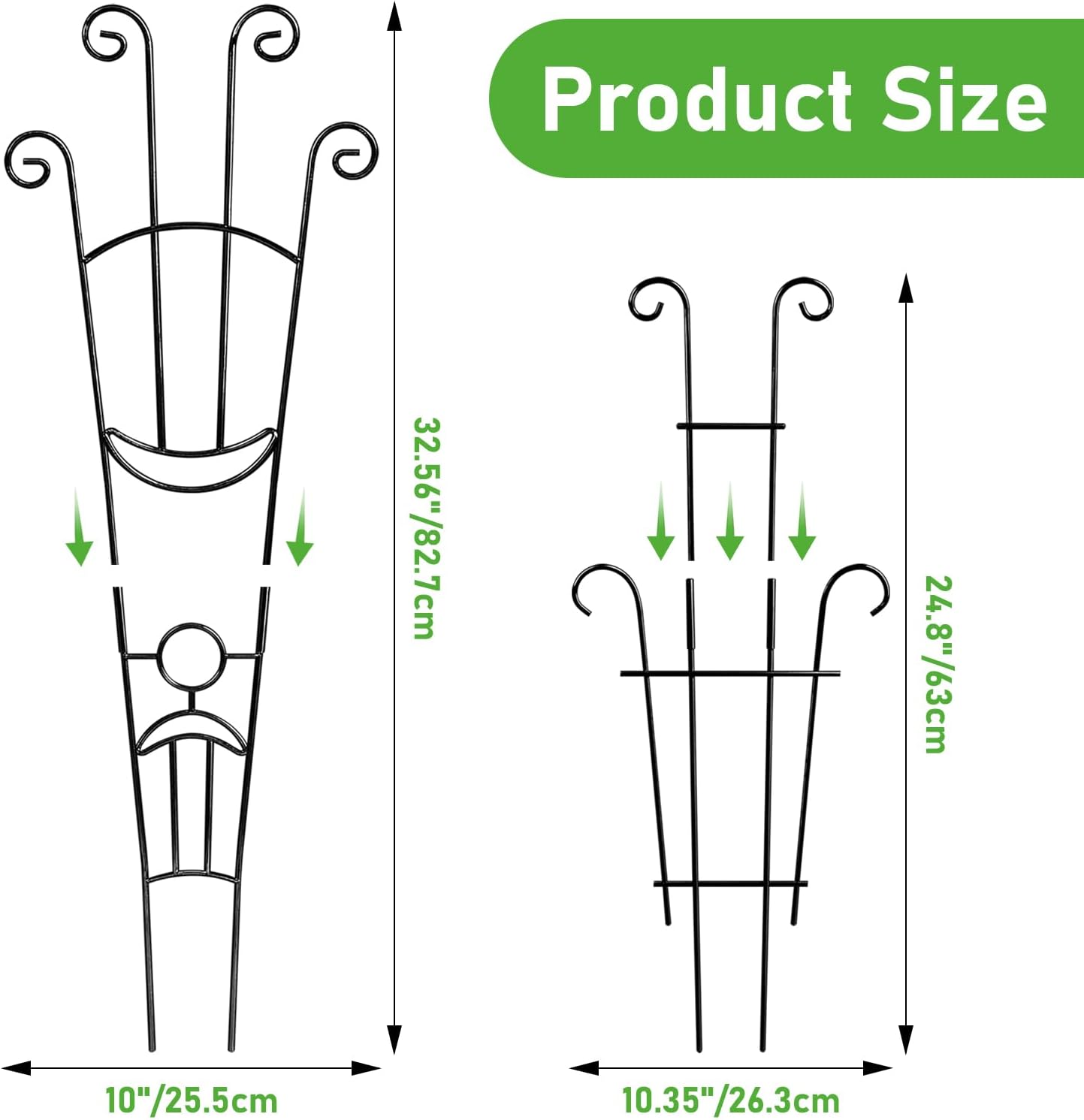 2 Pcs Large Trellis for Potted Plants, Expandable Rust-Proof Metal Garden Trellis, Wave-Shaped Plant Trellis Indoor and Outdoor with 20 Meters Plant Ties and 4 Adorable Decorative Mushrooms (Black)