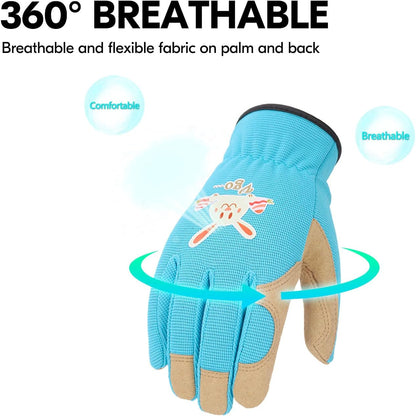 Vgo... 1-Pair Age 4-5 Kids Gardening Gloves,Children Yard Work Gloves,Soft Safety Outdoor Playing Gloves (Size S,Blue Rabbit, KID-SL7362)