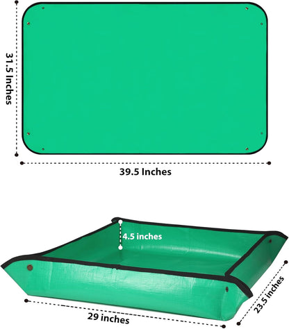 HKZ Repotting Mat for Indoor Plant - 39.5'' x 31.5'' Planting Soil Mess Control, Portable Succulent Planting Potting Tray Waterproof Gardening Bonsai Tools Transplanting Mat (Pale Green)