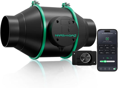 Mars Hdyro iFresh 4 Inch Smart Inline Duct Fan with Variable Speed Controller, 205 CFM App Control Ventilation Exhaust Fan for Grow Tents, Hydroponics
