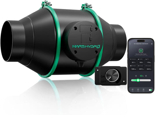 Mars Hdyro iFresh 4 Inch Smart Inline Duct Fan with Variable Speed Controller, 205 CFM App Control