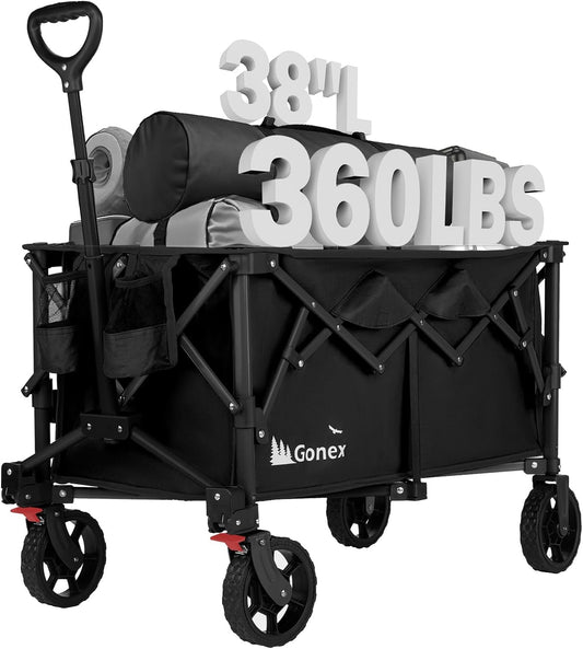 Gonex 38''L Extra Long Collapsible Foldable Wagon Cart with 360lbs Weight Capacity, 220L Folding