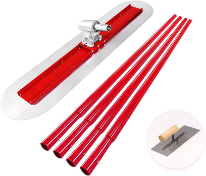 Bull Float Concrete Bull Float Tool Kit 48"x12" Fresno Round End Stainless Steel Board Kit Tool Cement Trowel Tools Float Bracket Concrete Tools Finishing With 48" Aluminum Alloy Handle x4 VOYAR