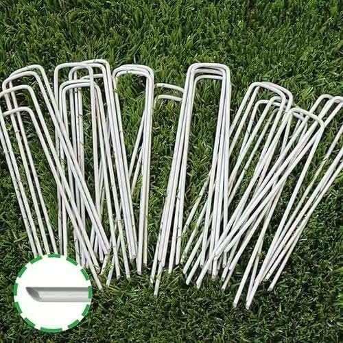 4 inch 20 Pack Silver Galvanized Landscape Staples 8 Gauge Garden Stakes Pins Anti-Rust Ground Stakes U-Shaped Tent Stakes are Used for Weed Barrier, Irrigation Tubing, Yard Lawn, Landscape Fabric