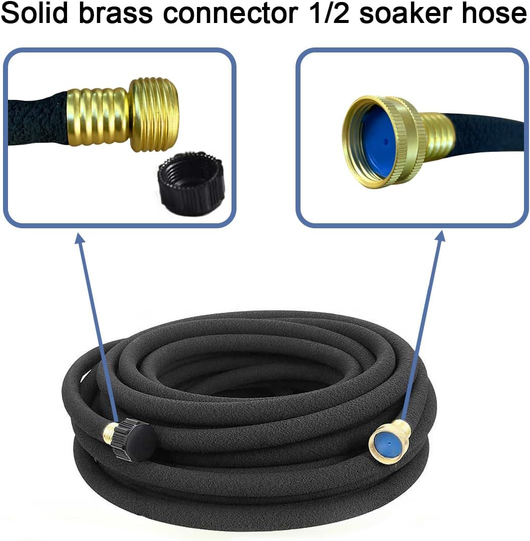 1/2inch 100ft Garden Soaker Hose Solid Brass Connector Heavy Duty Water Hose Perfect for Garden, Vegetable| Leakproof Lightweight 100 FT Soaker Hose