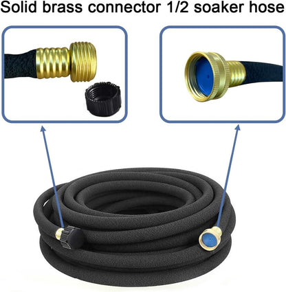 1/2inch 100ft Garden Soaker Hose Solid Brass Connector Heavy Duty Water Hose Perfect for Garden, Vegetable| Leakproof Lightweight 100 FT Soaker Hose