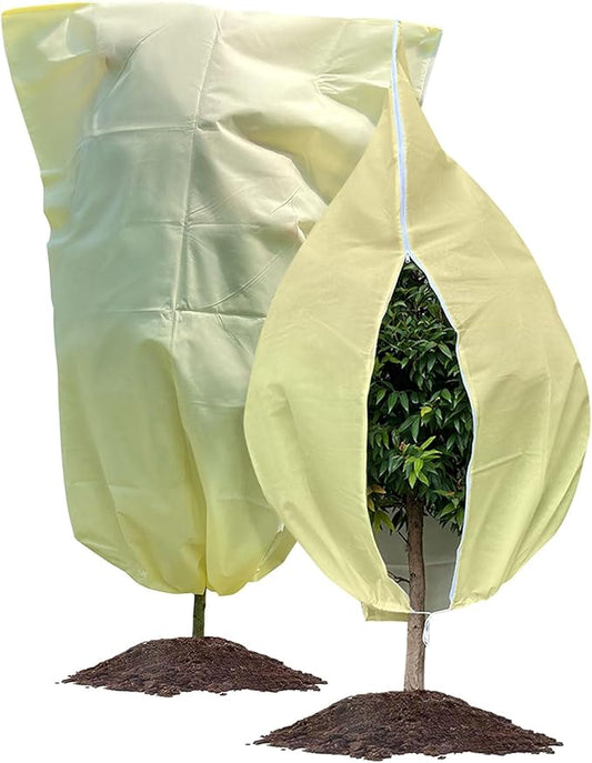 Plant Covers Freeze Protection, 2 Packs 40''W x 47''H Shrub Jackets with Zipper and Drawstring, Frost Cloth for Winter, Outdoor Plant Blankets for Cold Weather