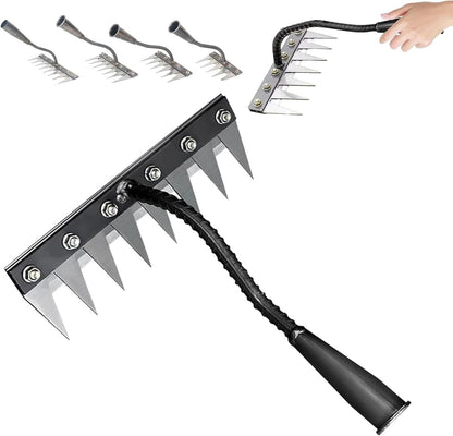 Iron Rake 2.0, Upgraded Iron Weeding Rakes 2.0, Iron Rake for Gardening and Weeding, Multifunctional Heavy-Duty Iron Rakes Gardening Hand Weeder Tools, Durable ＆ Lightweight (8 Teeth)