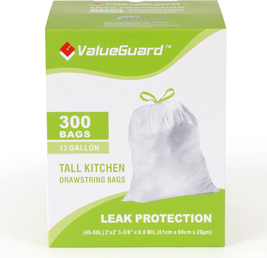 Large Trash Bag 13 Gallon Tall Drawstring 100% Post-Consumer Recycled Garbage Bag Waste Bag for