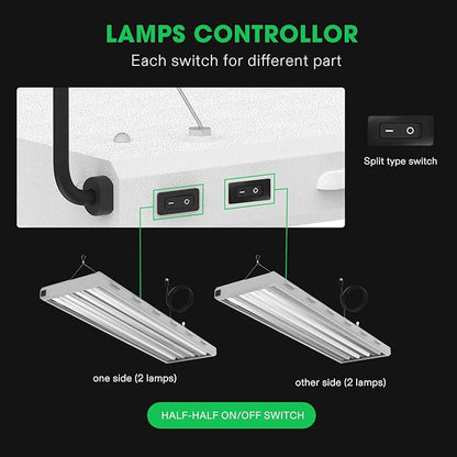 VIVOSUN T5 Grow Lights, 5000 Lumens per 4ft., 216W (4 X 54W), 6500K HO Fluorescent Tubes, with High-Output T5 Light Fixture Bulbs for Indoor Plants, 8ft Power Cord, 2 Hanging Cables, 2 On/Off Control
