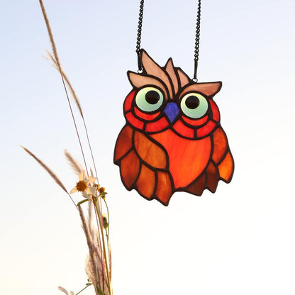 Owl Bird Stained Glass Window Hanging Suncatcher,Bird Decor Wall Art for Living Room Bedroom Kitchen Window, Birthday Gift for Women