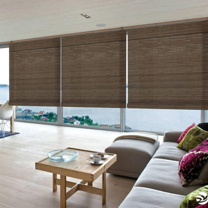 LETAU Cordless Wood Window Roller Shades, Bamboo Light Filtering Window Blinds for Indoor Home, Office, Kitchen, Pattern 4