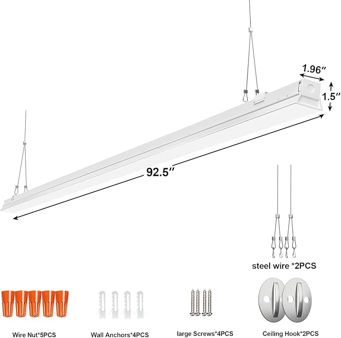 ANTLUX 8FT LED Shop Light Fixture, 110W LED Strip Light, 12200 LM, 5000K, 8 Foot LED Linear Lights, Linkable led Lighting for Garage Warehouse Workshop, Fluorescent Tube Replacement, 8 Pack