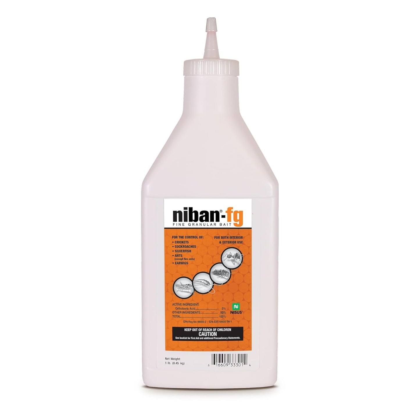 Nisus NiBan-FG Fine Granular Bait, Indoor & Outdoor Moisture-Resistant Bait with Orthoboric Acid, for Ants, Cockroaches, Crickets, Silverfish & Earwigs, 1 lb