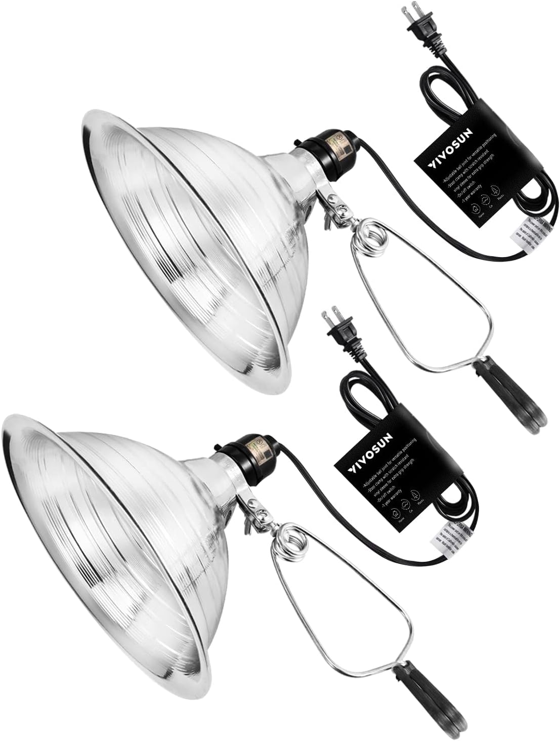 VIVOSUN Clamp Lamp Light with Detachable 8.5 Inch Aluminum Reflector up to 150 Watt E26 Socket (No Bulb Included), 6 Feet Cord, UL Listed, Pack of 2