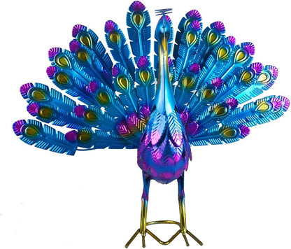 Small Peacock Statue Animal Sculpture Garden Decoration Metal Yard Art for Yard Outdoor Decoration (Purple)