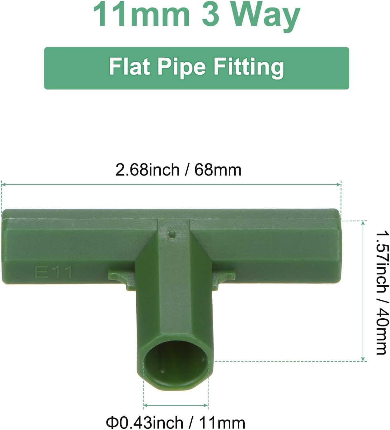 4 Pcs 11mm Greenhouse Frame Building Connectors, 3 Way Flat Pipe Fitting for Grape Trellis/Sunscreen Shed/Gardening Plant Stakes, Greenhouse Accessories [Green]