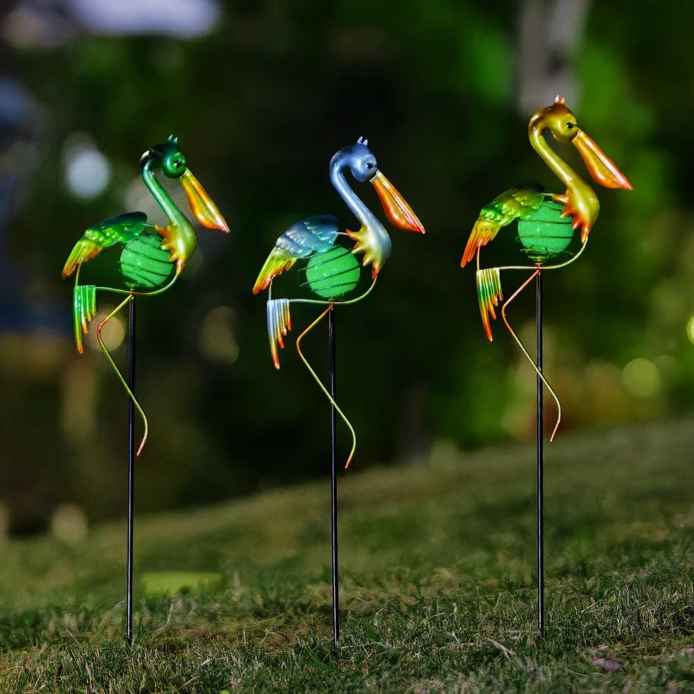 3Pcs Pelican Decorative Garden Stakes, 56.5''H Waterproof Glow in The Dark Metal Yard Decor,Luminous Spring Decorative Garden Stakes for Lawn Patio Pathway
