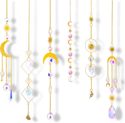 6 Pieces Colorful Suncatcher Crystal Balls with Prism Rainbow Maker, Sun Catcher Ornament with Chain for Window Home Garden Decor, Christmas Wedding Party Decoration.