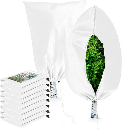 Homimp Plant Covers Freeze Protection, 8 Pack Frost Covers with Zipper Drawstring (31.5" x 47.3") Plant Protection Cover Bags for Outdoor Winter Frost Cold Weather Shrubs Trees Jacket Covers(White)